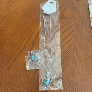 Silver and Turquoise Owl Necklace and Earring Set